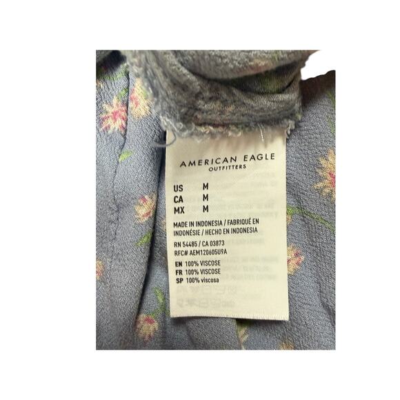 American Eagle Floral Slit Maxi Skirt M Blue Daisy Print Viscose Elastic Waist - Picture 7 of 7